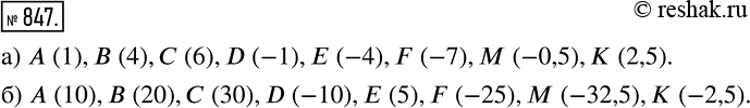 Изображение 847. Запишите координаты точек A, В, С, D, E, F, М, K, изображенных на рисунке...